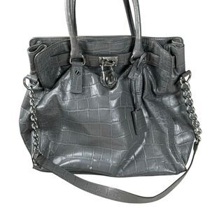 MICHAEL KORS‎ Dillon Croc Leather Tote Shoulder Bag in Pale Grey Chain Strap